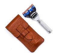 Rasoio di sicurezza Parker, rasoio da viaggio a 5 lame compatibile Gillette Fusion con lussuosa custodia in pelle da sella