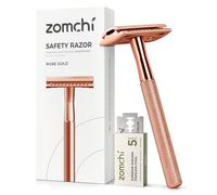 Rasoio di sicurezza per donna a doppio bordo, Rasoio di sicurezza con 5 lame, Rasoio per donna con scatola delicata, Adatto a tutte le lame di rasoio a doppio bordo, privo di plastica (oro rosa)
