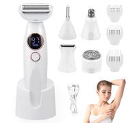 Rasoio elettrico 5 in 1 da donna, rasoio intimo da donna, rasoio elettrico per viso, ascelle, gambe, braccia e zona bikini, ricaricabile, IPX7, impermeabile, rasatura bagnata e asciutta