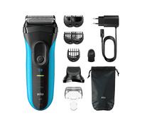 Braun Rasoio elettrico serie 3+, 3 lame flessibili, micropettine efficiente, accessorio per regolabarba, +5 pettini, rasoio da uomo bagnato e asciutto, prodotto in Germania, 3010BT, blu