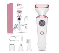 Rasoio elettrico da donna, 4 in 1, rasoio per bikini e corpo per viso, gambe, ascelle, peli pubici, ricaricabile, per depilazione indolore bagnato/asciutto, con luce LED e blocco da viaggio