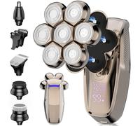 Rasoio elettrico da uomo calvo - Testine magnetiche 7D per viso, rasoi tagliacapelli, kit da barba a secco da uomo, set regalo impermeabile, lama rotante, rasoio per barba e naso, display a LED