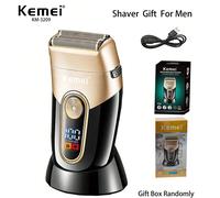 Rasoio elettrico Kemei KM-3209 a doppio strato, reciproco, per barba maschile per uso quotidiano, con base di ricarica, per barba bagnata o asciutta, ricaricabile USB, potente macchina da barba, regal
