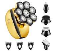 Rasoio elettrico multifunzione per uomini calvi, rasoio elettrico 8D, rasoio rotativo per barba, kit di rasatura con trimmer per naso (dorato)