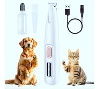 Rasoio elettrico per cani, con luce LED, ricaricabile, a basso rumore, per occhi di gatto, orecchie, piedi, zampe, completamente impermeabile (bianco)