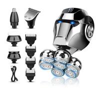 Rasoio elettrico per uomini calvi, 6 in 1, rasoio a testa galleggiante con peli del naso, basette, spazzola per il viso, rasoio elettrico 7D da uomo con caricabatterie di tipo C, display a LED e