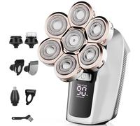 Rasoio elettrico per uomo calvo, rasoio elettrico staccabile 7D, 5 in 1, per testa calva, per uomini asciutti, bagnati, IPX7, impermeabile, con display a LED