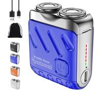 Rasoio elettrico portatile a doppio anello, mini cannone in acciaio impermeabile, doppio anello, taglierina magnetica a doppia testa, ricaricabile tramite USB, lunga durata (blu)