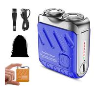 Rasoio Elettrico Portatile A Doppio Anello Rotante, Mini Rasoio Portatile A Cannone In Acciaio, Rasoio Tascabile Impermeabile Ricaricabile Tramite Usb Per Uomo (Blue)