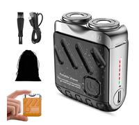 Rasoio Elettrico Portatile A Doppio Anello Rotante, Mini Rasoio Portatile A Cannone In Acciaio, Rasoio Tascabile Impermeabile Ricaricabile Tramite Usb Per Uomo (Black)