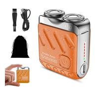 Rasoio Elettrico Portatile A Doppio Anello Rotante, Mini Rasoio Portatile A Cannone In Acciaio, Rasoio Tascabile Impermeabile Ricaricabile Tramite Usb Per Uomo (Orange)