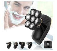RASOIO ELETTRICO RICARICABILE 5 IN 1 7 TESTINE ROTANTI BARBA TESTA NASO TX-8267