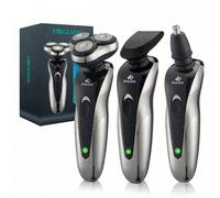 Rasoio elettrico rotante con lame, ricaricabile USB, multifunzionale (rifinitore barba/peli nasali), ideale come regalo per uomo, capacità batteria 300mAh Giocatore singolo nero argento,Trinità Nero A