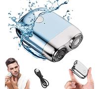 Rasoio elettrico rotativo da uomo, impermeabile, portatile, ricaricabile tramite USB, portatile, portatile, portatile, portatile, a doppia testa, impermeabile e silenzioso, rasoio da barba (blu)