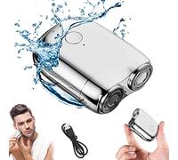 Rasoio elettrico rotativo da uomo, impermeabile, portatile, ricaricabile tramite USB, portatile, portatile, portatile, portatile, a doppia testa, impermeabile e silenzioso, rasoio da barba (argento)