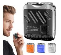 Rasoio elettrico rotativo portatile a doppio anello, 2025, mini rasoio elettrico rotativo a doppio anello, ricaricabile tramite USB, a un pulsante, di lunga durata, per casa e viaggi (nero)