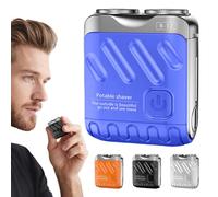 Rasoio elettrico rotativo portatile a doppio anello, 2025 nuovo mini rasoio elettrico rotativo a doppio anello da uomo ricaricabile tramite USB a un pulsante di lunga durata per casa e viaggi (blu)