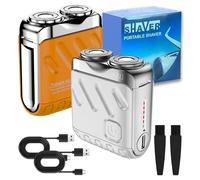 Rasoio elettrico rotativo portatile a doppio anello, mini rasoio elettrico a doppia testa 9000 giri/min, lavabile a doppia testa, impermeabile IPX7, durata della batteria 60 giorni, Powerhouse per