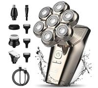 Rasoio Elettrico Testa Calva Uomo Rasoio 5 in 1 Elettrico Barba Uomo Professionale IPX7 Impermeabile Ricarica USB Rasoio per Barba Naso Orecchie e Viso Kit Rasoio Capelli