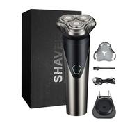 Rasoio Elettrico Uomo, 3D Testine Rotanti, Display LED, Rasoio Barba con Lame a Doppio Anello per una Rasatura più Veloce e Pulita, Ricaricabile, Wet & Dry, Lavabile su Tutto il Corpo