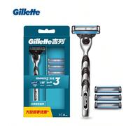 Rasoio Gillette Mach3 per uomo, 1 manico e 4 lamette di ricambio, con striscia di lubrificazione 1 portautensili + 4 teste portautensiliAcciaio inossidabile
