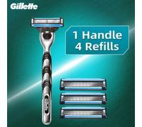 Rasoio manuale Gillette MACH3 con 1 telaio a lama, 1 testina a 4 lame e 3 di lame, rasoio manuale da da viaggio portatile
