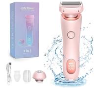 Rasoio per bikini da donna, 2 in 1, a doppia testa, rasoio e rasoio per il corpo, senza fili e impermeabile, rasoio elettrico per bikini, per donne, depilazione indolore con finitura setosa, rosa
