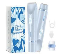 Rasoio per bikini da donna, rasoio elettrico 2 in 1 a doppia testa e rasoio per il corpo, rasoio elettrico senza fili e impermeabile, per donne, depilazione indolore con finitura setosa, blu2