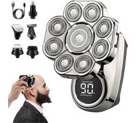 Rasoio per calvo, rasoio a testa galleggiante 9D per uomini calvi, testa staccabile 6 in 1, impermeabile IPX7, asciutto bagnato, display a LED intelligente, rasoio ricaricabile senza fili