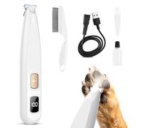 Rasoio per zampe di animali domestici a basso rumore da 35 dB, con luce a LED, 2 velocità, per orecchie e fessure del viso, toelettatura delicata per cani e gatti, bianco