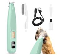 Rasoio per zampe di animali domestici a basso rumore da 35 dB, con luce a LED, 2 velocità, per orecchie e fessure del viso, toelettatura delicata per cani e gatti, verde