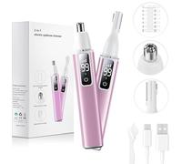 Rasoio Sopracciglia Elettrico Donna, 2 in 1 Epilatore Sopracciglia Tagliapeli Naso Ricaricabile,con Display Digitale LCD, Trimmer per Capelli Nasali Adatto per Sopracciglia, Naso e Viso (Rosa)