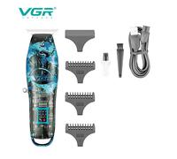 Rasoio tagliacapelli ricaricabile con display 3 pettinini 1400 mah accessori blu