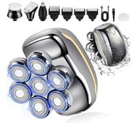 Rasoio Testa Calva, Rasoio Elettrico Barba 5 in 1 Impermeabile IPX7 con 7 Testine Rotanti, Display della batteria e Cavo di ricarica di tipo C, Rasoio per capelli a zero per Naso Orecchie Corpo Viso