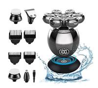 Rasoio Testa Calva, Rasoio Elettrico Barba 5 in 1 Impermeabile IPX7 con 7 Testine Rotanti, Display della Batteria e Cavo di Ricarica di Tipo C, Rasoio per Capelli a Zero per Naso Orecchie Corpo Viso