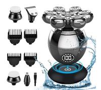 Rasoio Testa Calva, Rasoio Elettrico Barba 5 in 1 Impermeabile IPX7 con 7 Testine Rotanti, Display della batteria e Cavo di ricarica di tipo C, Rasoio per capelli a zero per Naso Orecchie Corpo Viso