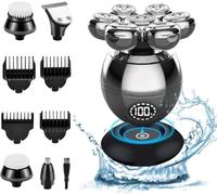 Rasoio Testa Calva, Rasoio Elettrico Barba 5 in 1 Impermeabile IPX7 con 7 Testine Rotanti, Display della batteria e Cavo di ricarica di tipo C, Rasoio per capelli a zero per Naso Orecchie Corpo Viso