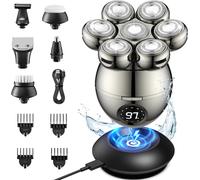 Rasoio Testa Calva, Rasoio Elettrico Barba 6 in 1 Impermeabile IPX6 Con 7 Testin