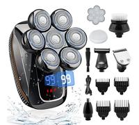 Rasoio Testa Calva, Rasoio Elettrico Barba 6 in 1 Regolabarba Uomo, Rasoio Elettrico Corpo Uomo con 7 Testine Rotanti, Rasoio Testa IPX7 Impermeabile, per Capelli Barba Naso Orecchie e Viso Pulito
