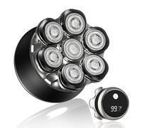 Rasoio Testa Calva Uomo 7D, Rasoio Elettrico Barba Magnetico, Regolabarba Uomo Wet/Dry, con 7 Testine Rotanti, Display LED e Ricarica USB Ricaricabile, per Capelli Barba e Viso Pulito