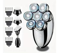 Rasoio Testa Calva Uomo Professionale Ricaricabile，5-in-1 Multifunziona Rasatura perfetta per Barba Taglio a zero Rifinitura peli nasali Massaggio viso Gestione capelli lunghi