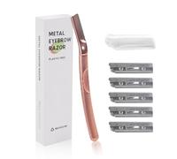 Rasoio Viso Donna per Sopracciglia Dermaplaning, Strumento per Tagliare Sopracciglia in Metallo, Tagliare e Modellare, Lama per Sopracciglia in Acciaio Inossidabile Con 6 Lametta (Oro Rosa)