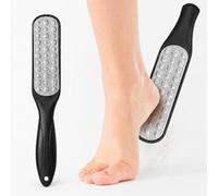Raspa per pedicure nera con manico lungo con due texture di limatura in metallo, strumento per la cura del tallone a doppio lato grossolano e fine, per la cura della casa di routine