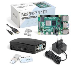 Raspberry Pi 4 4GB Starter Kit Black | Alimentatore USB-C 15 W | Alloggiamento | 64 GB Edition | Cavo Micro HDMI 4k | Set dissipatore di calore