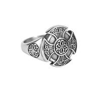 RASPIO Anello con scudo triquetra con nodo celtico per uomo e donna, anello con nodo triangolare placcato oro in acciaio inossidabile(8)
