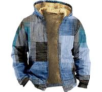 RASPIO Felpa con Cappuccio a Quadri Patchwork Alla Moda, Giacche Etniche Occidentali con Stampa Tribale Azteca Uomo, Cappotti Casual Vintage a Maniche Lunghe In Stile Bohémien(Jacket D,5XL)