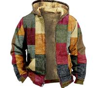 RASPIO Felpa con Cappuccio a Quadri Patchwork Alla Moda, Giacche Etniche Occidentali con Stampa Tribale Azteca Uomo, Cappotti Casual Vintage a Maniche Lunghe In Stile Bohémien(Jacket F,XL)