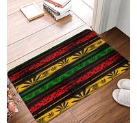 Rasta Flag Reggae Marijuana Leaf Zerbino Asciugapassi Asciugatura Rapida Tappeti Da Bagno Trappola Sporco Tappeto Entrata Per Esterno Interno Cucina 40X60Cm