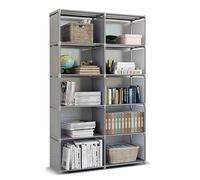 RASTKY Organizzatore per Armadio Portaoggetti con Libreria a 10 Cubi - Libreria Robusta e Portante per Soggiorno, Ufficio - Tubo D'acciaio Grigio