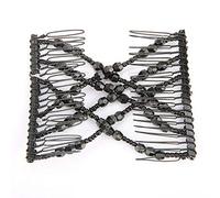 RASTKY Pettine per Capelli Elastico Doppio Pettine Perline per Capelli Donna - Disco per Neri Accessori per con Perline Elastiche (BLACK)